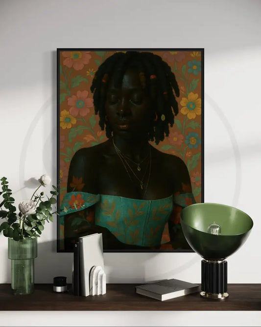 Afro woman floral dress art
