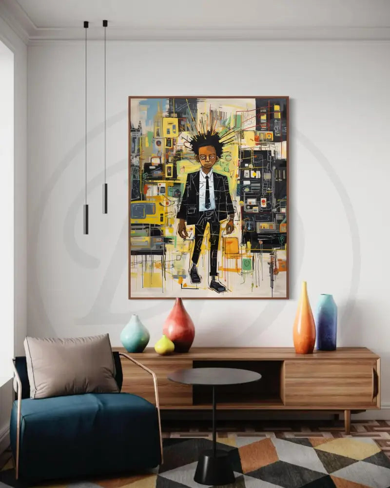 Printable Black boy portrait with bold brushstrokes and creative energy.
