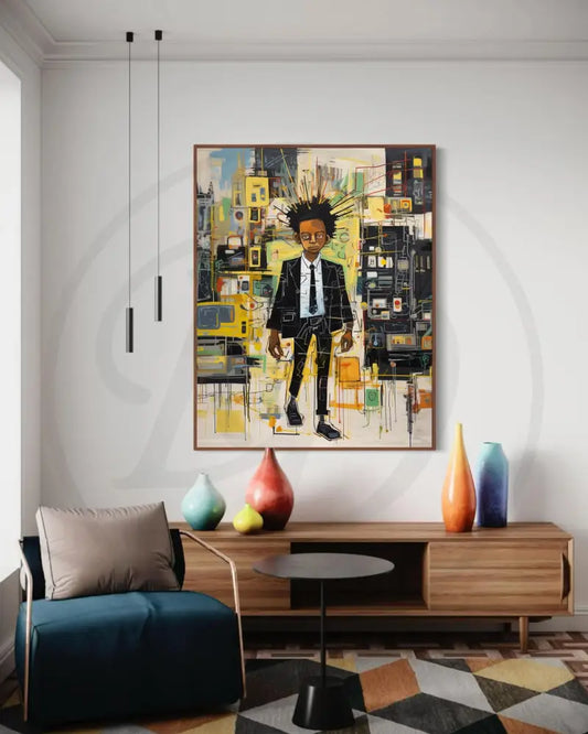 Printable Black boy portrait with bold brushstrokes and creative energy.