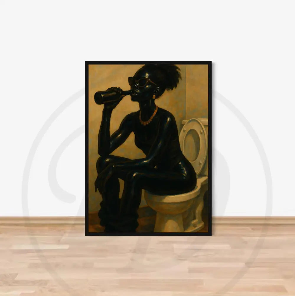 Bold Afrocentric bathroom art with humorous theme