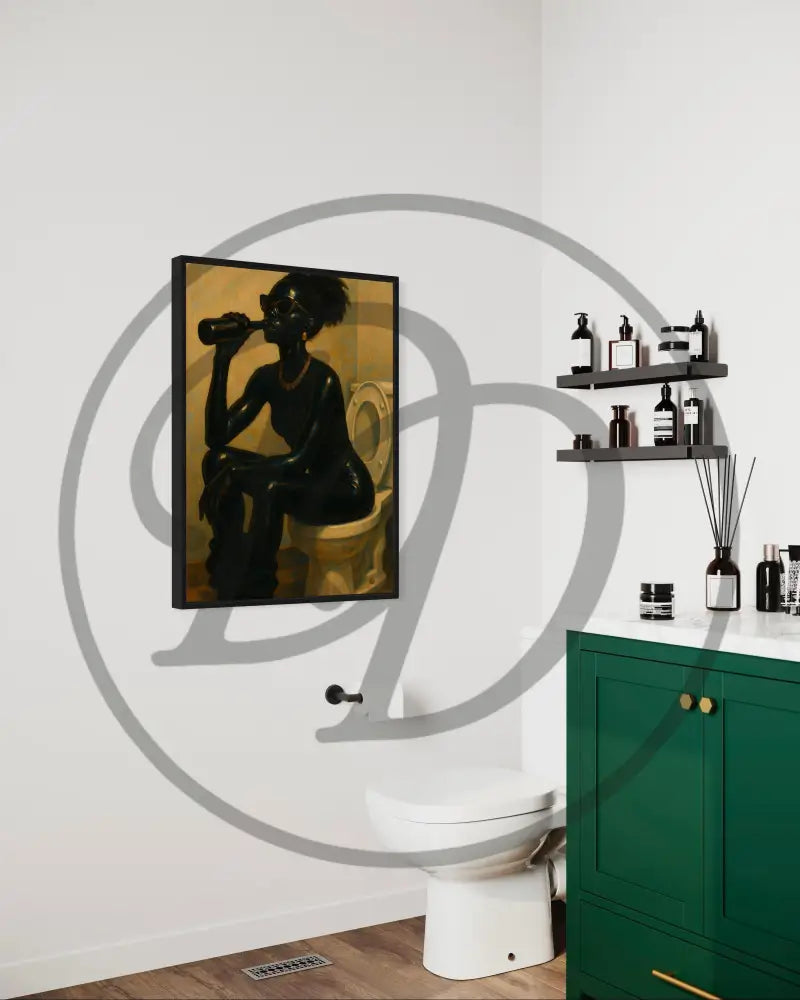 Digital wall art of Black woman in sunglasses holding bottle