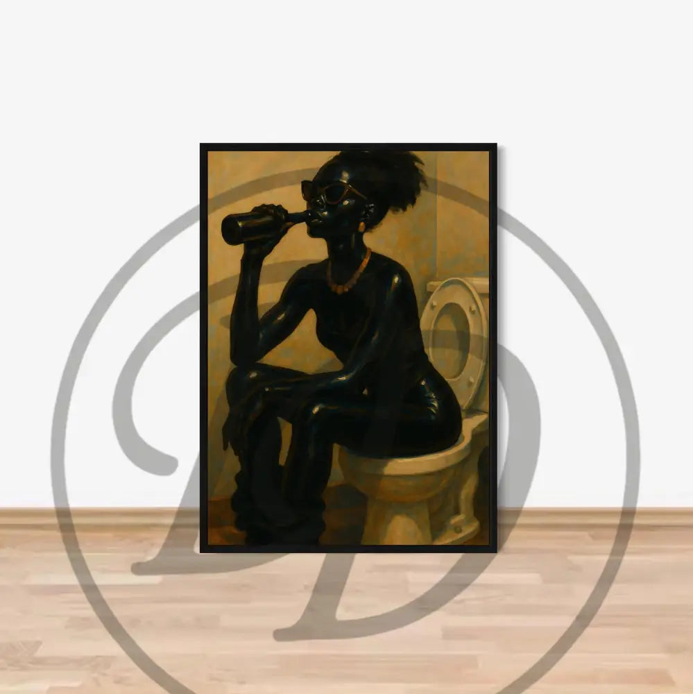 Bold Afrocentric bathroom art with humorous theme