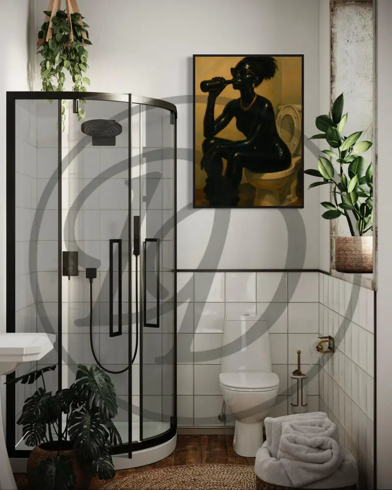 Afrocentric bathroom décor art with warm tones and attitude