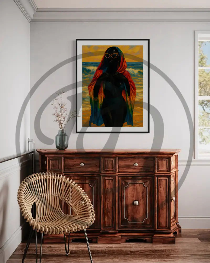 Black woman digital art print with beach sunset colors