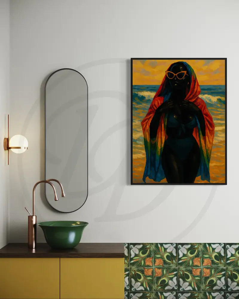 Bold and colorful Black woman art for coastal home décor