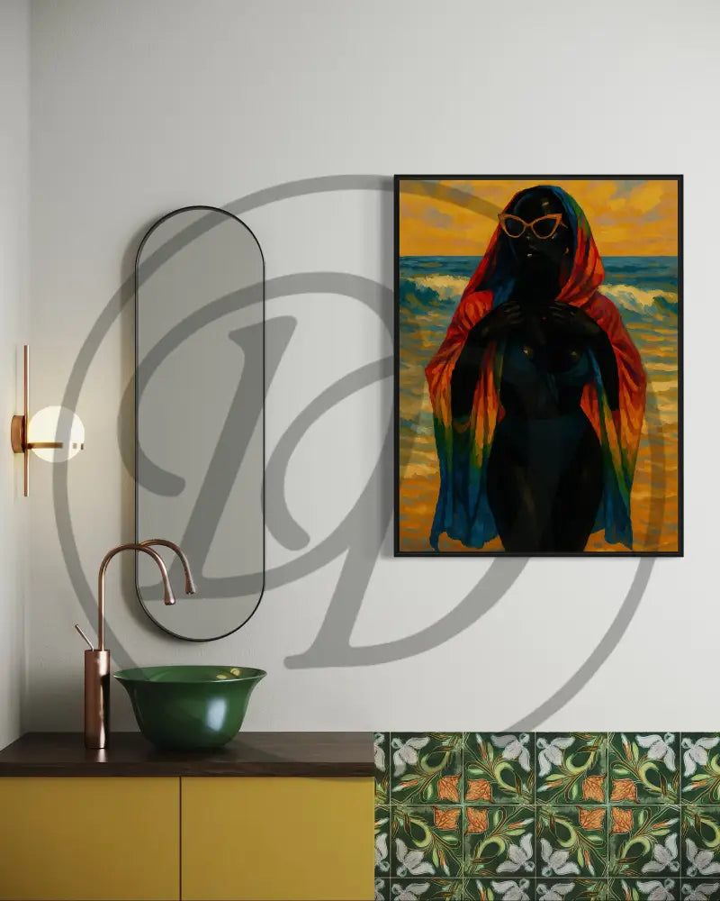Bold and colorful Black woman art for coastal home décor