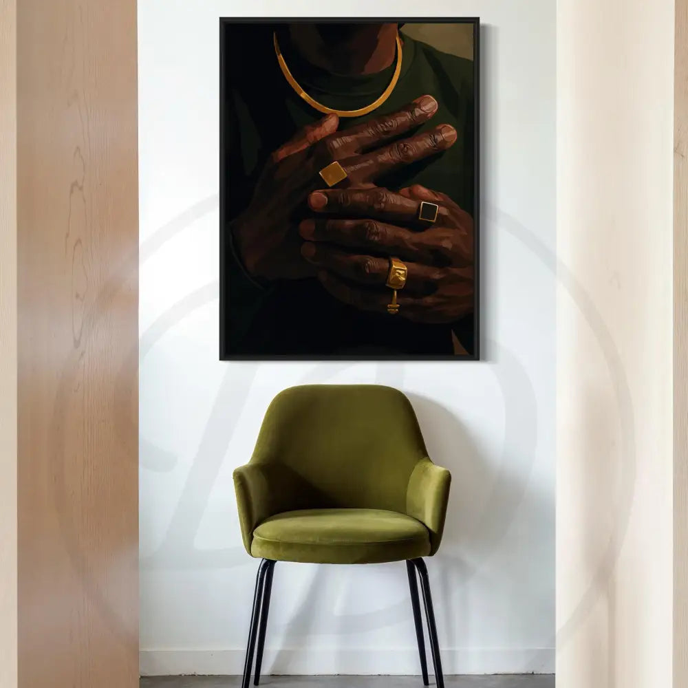 Powerful Afrocentric wall art with gold accessories