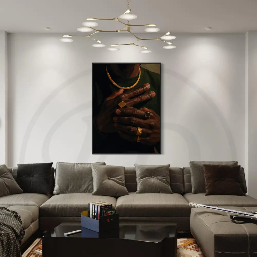 Elegant Afrocentric wall art featuring expressive Black hands

