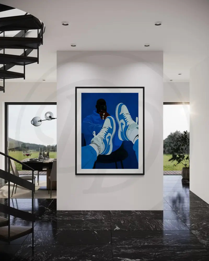 Urban sneaker culture wall art featuring Black man with jewelry