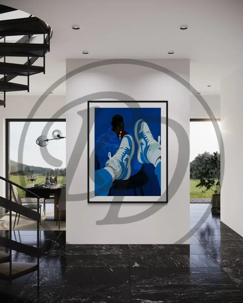 Urban sneaker culture wall art featuring Black man with jewelry
