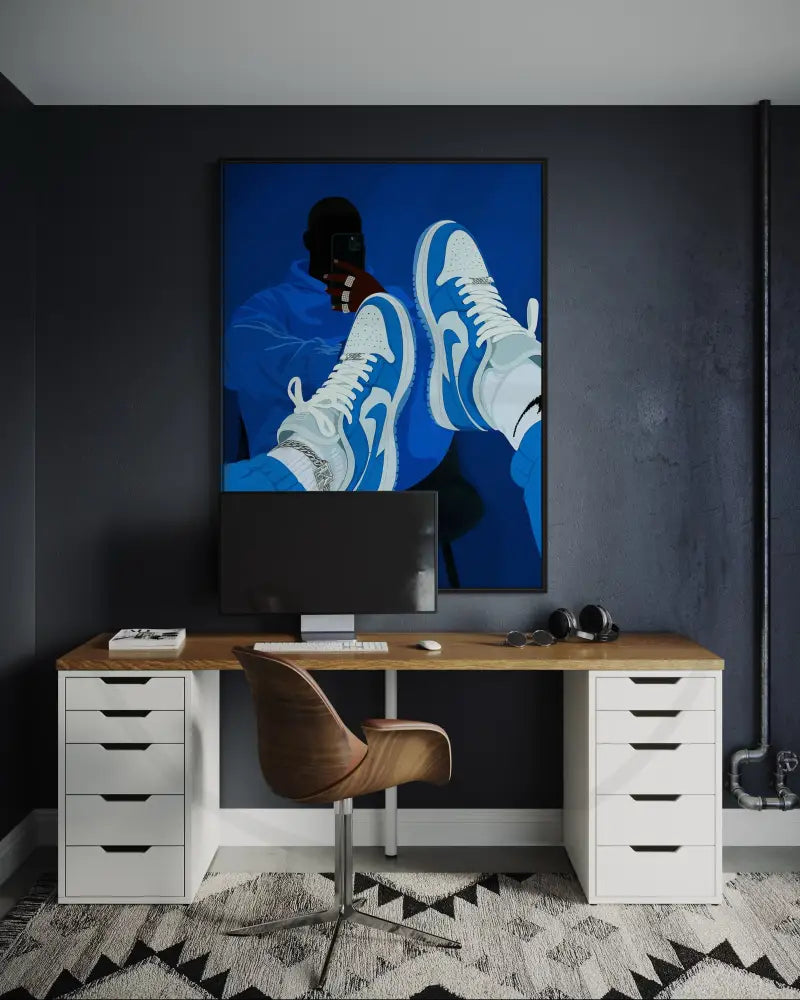 Blue sneaker printable wall art for modern sneaker enthusiasts
