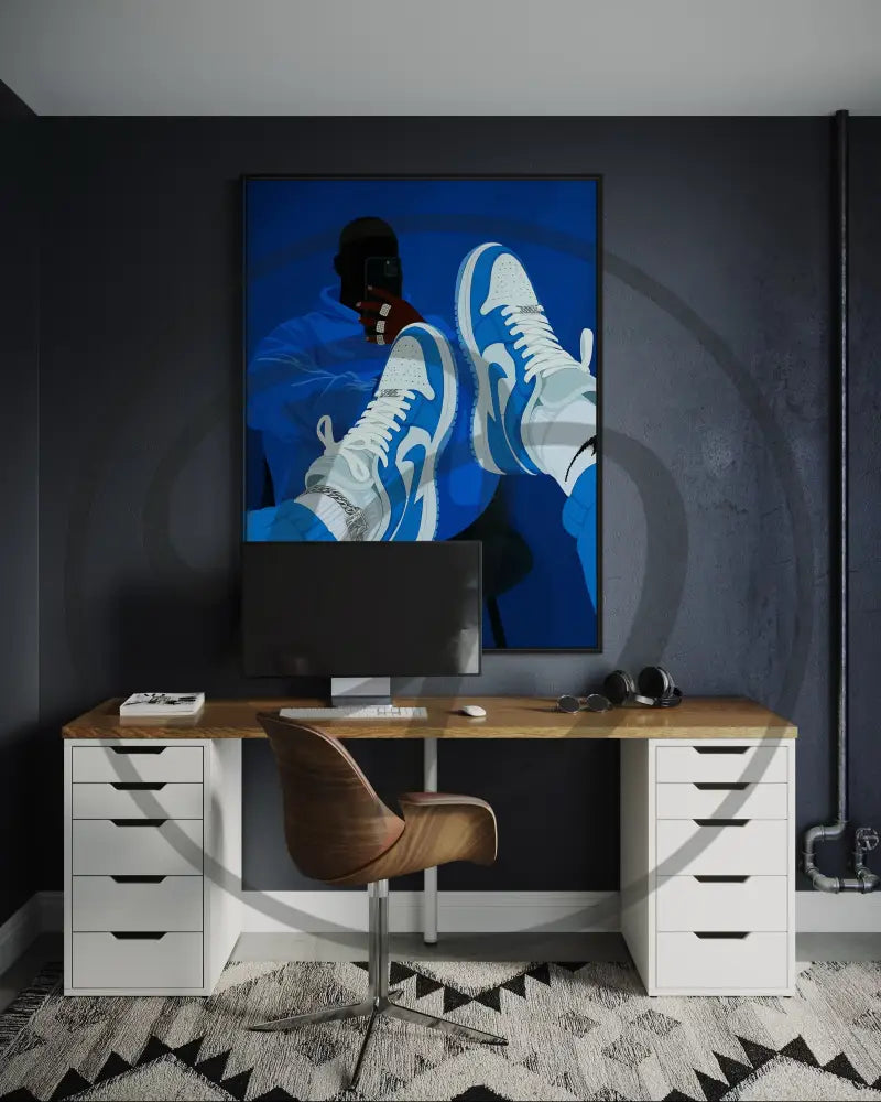 Blue sneaker printable wall art for modern sneaker enthusiasts