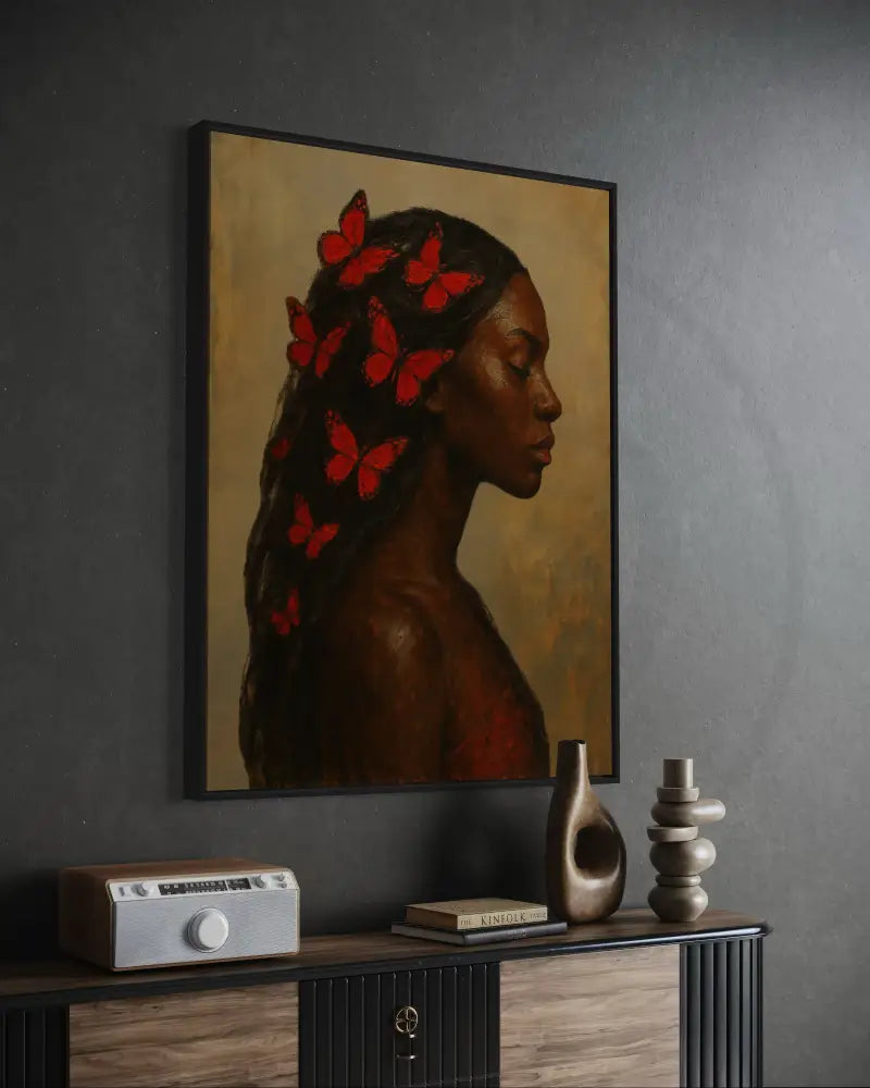 Minimalist Afrocentric portrait digital art for soulful home décor.