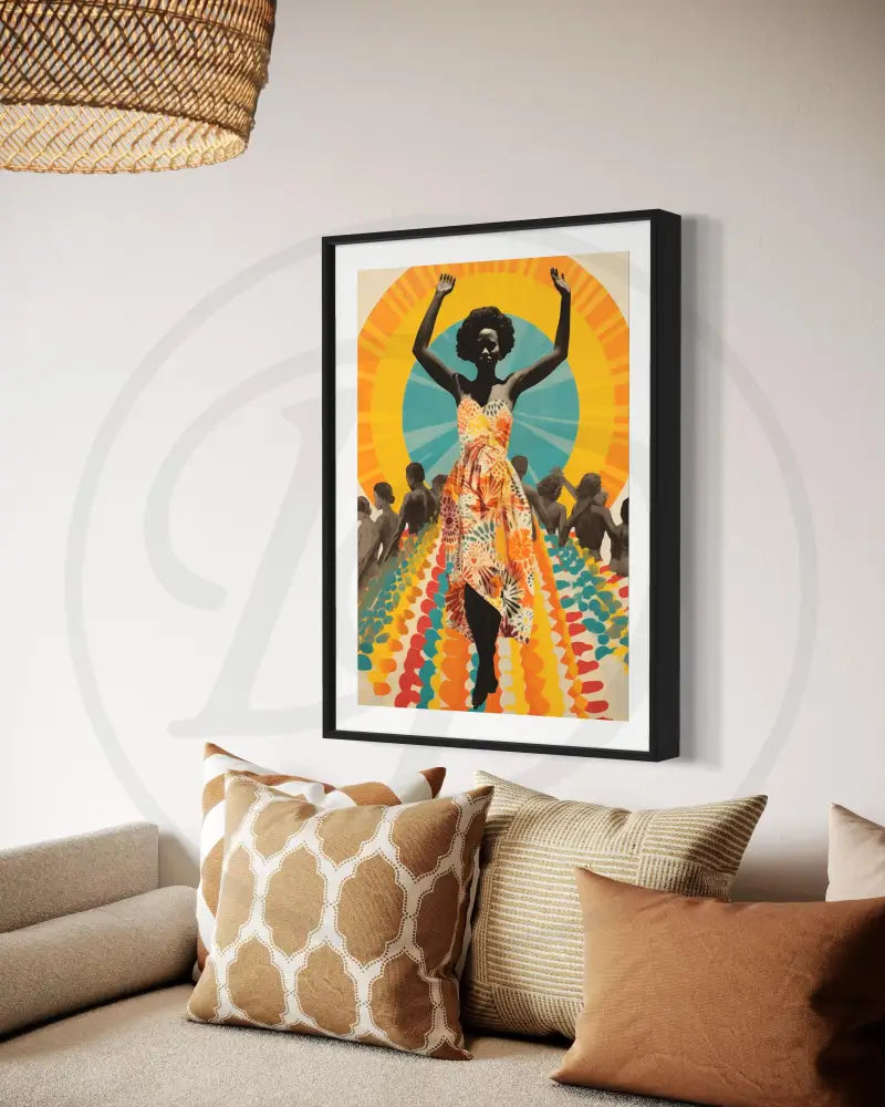Printable Afrocentric celebration art with sunburst background.