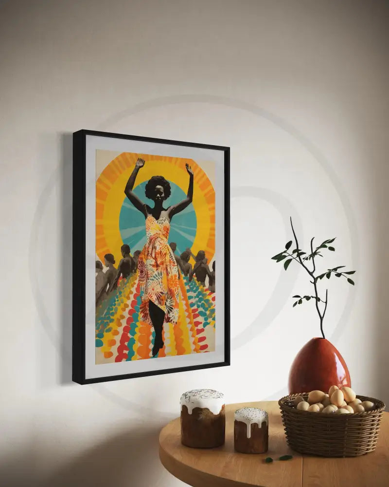 Afrocentric cultural artwork featuring festival-inspired scene.