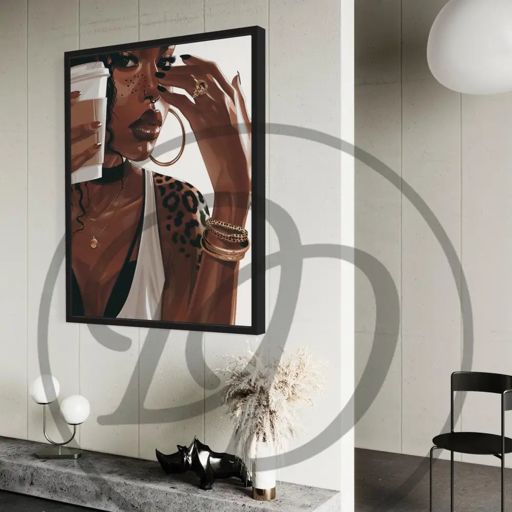 Chic Afrocentric coffee artwork for stylish, contemporary interiors.