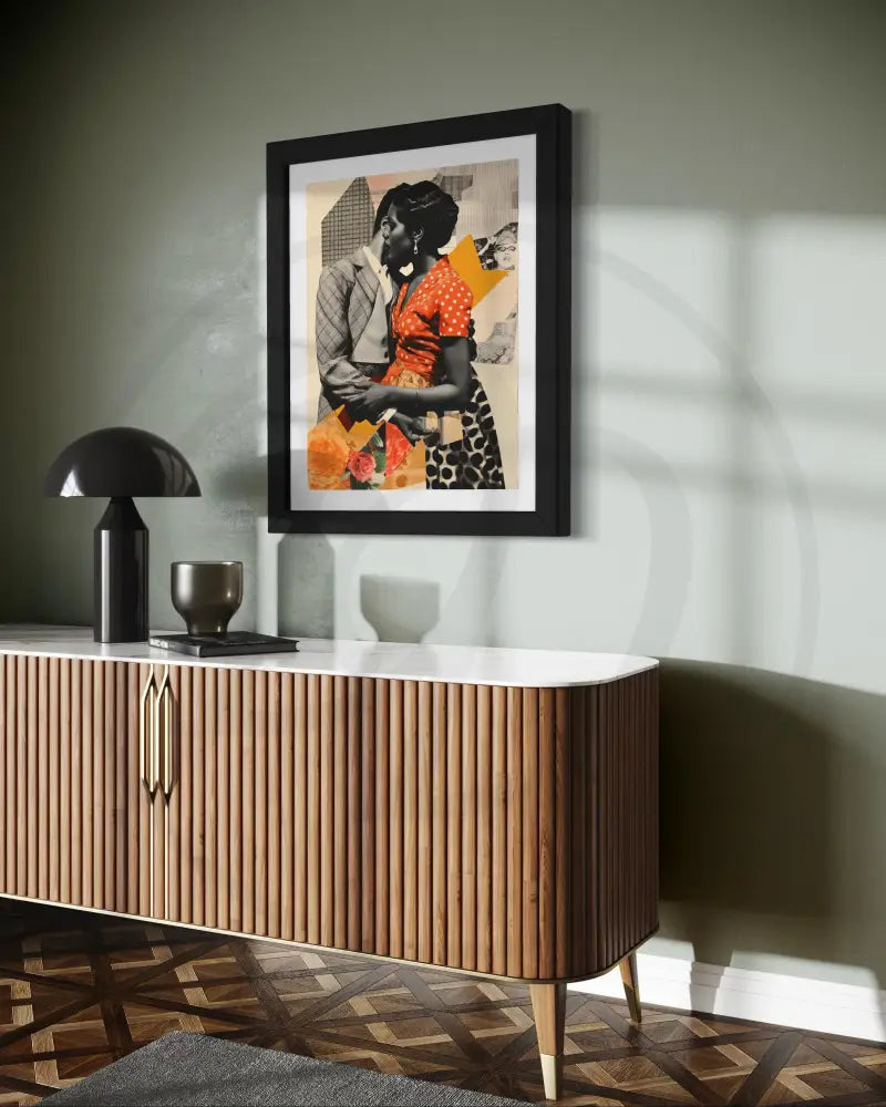 Afrocentric vintage collage featuring Black couple affection