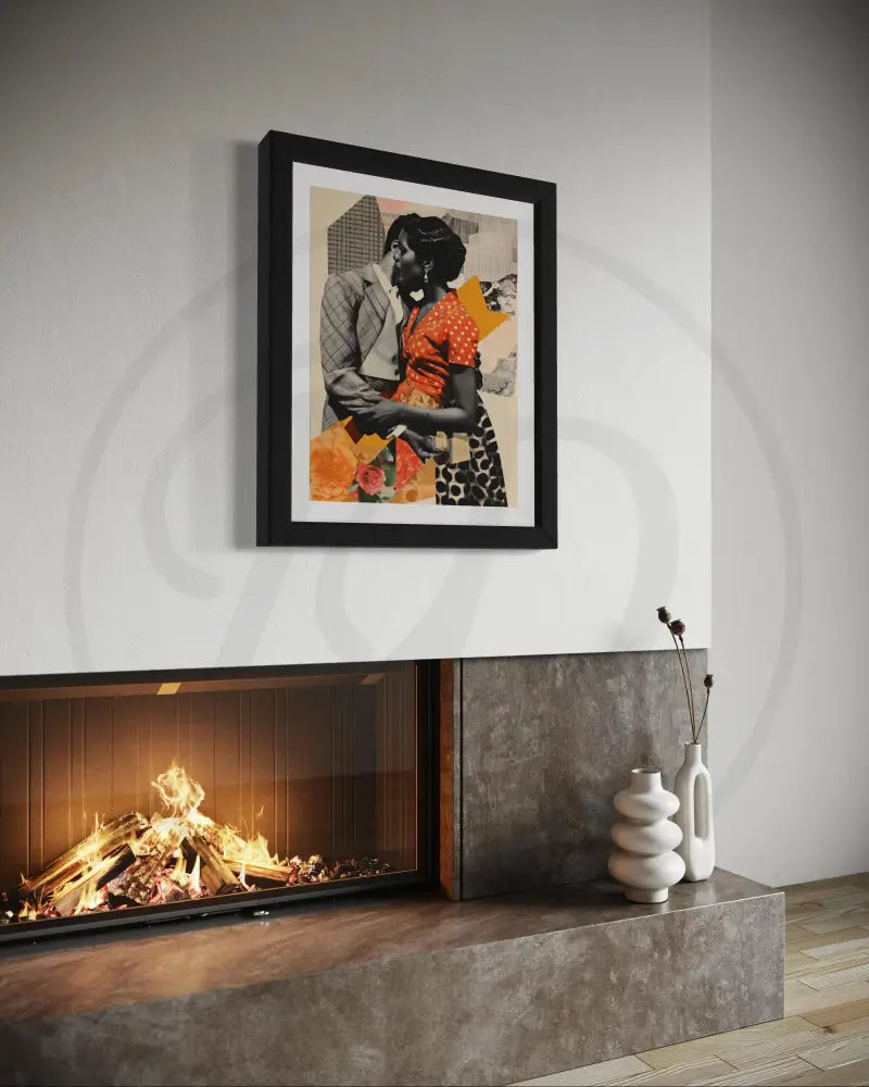 Cultural collage art of Black couple with floral details