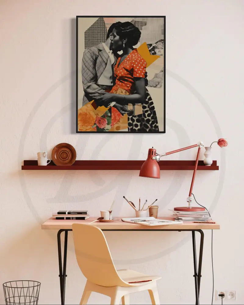 Bold cultural digital print of Black couple in patterned outfits