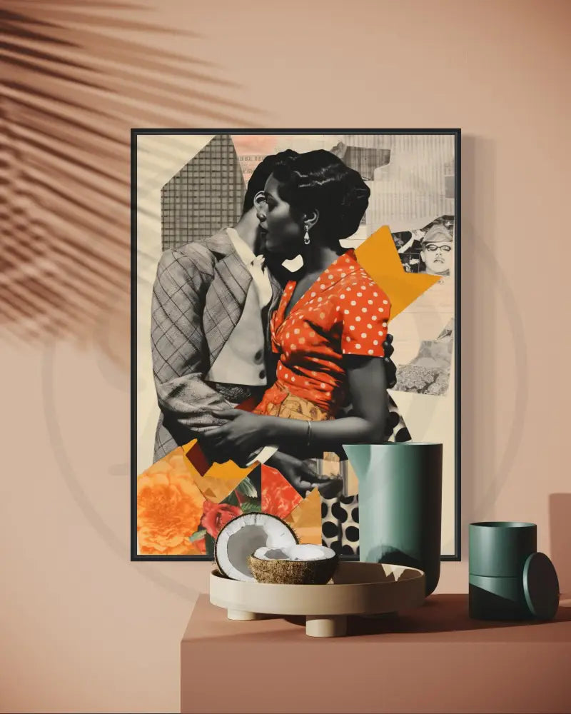 Printable Black love digital wall art with cultural patterns