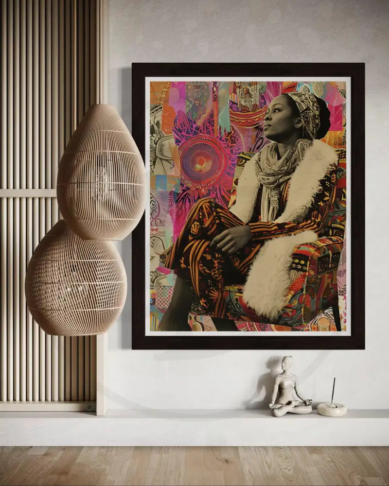 Printable Black woman portrait with colorful abstract background.
