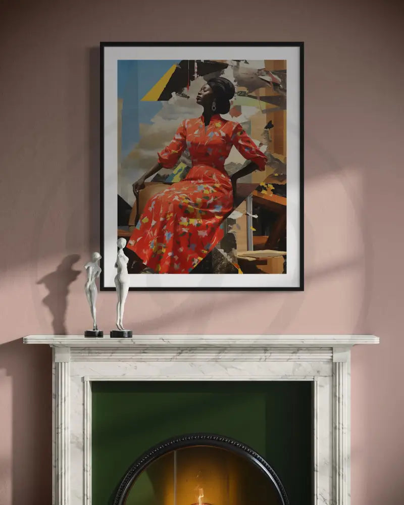 Printable Afrocentric portrait with urban collage textures.