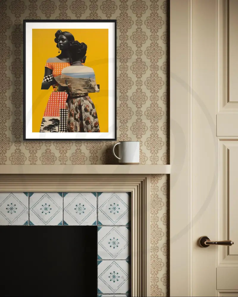 Printable Afrocentric digital wall art with vibrant yellow background