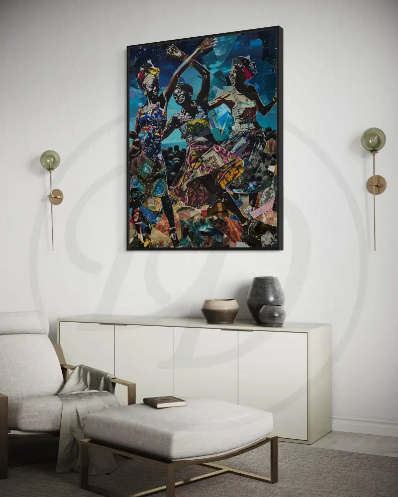 Vibrant Afrocentric collage digital art for living room and studio décor.