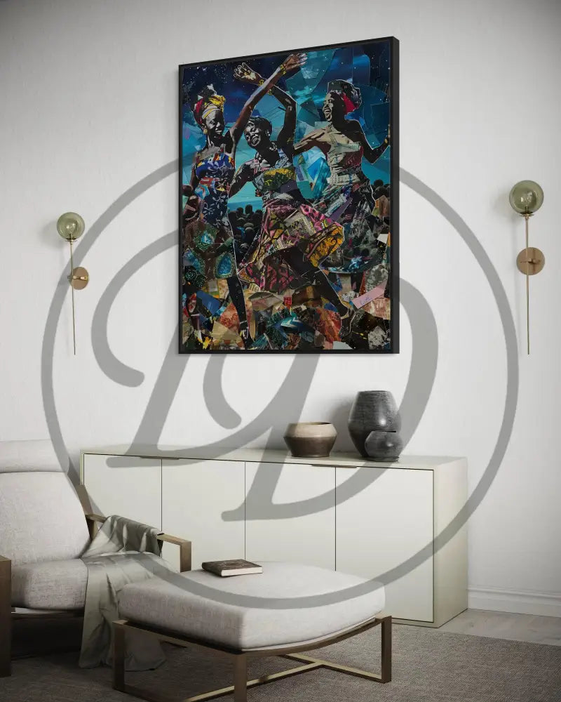 Vibrant Afrocentric collage digital art for living room and studio décor.
