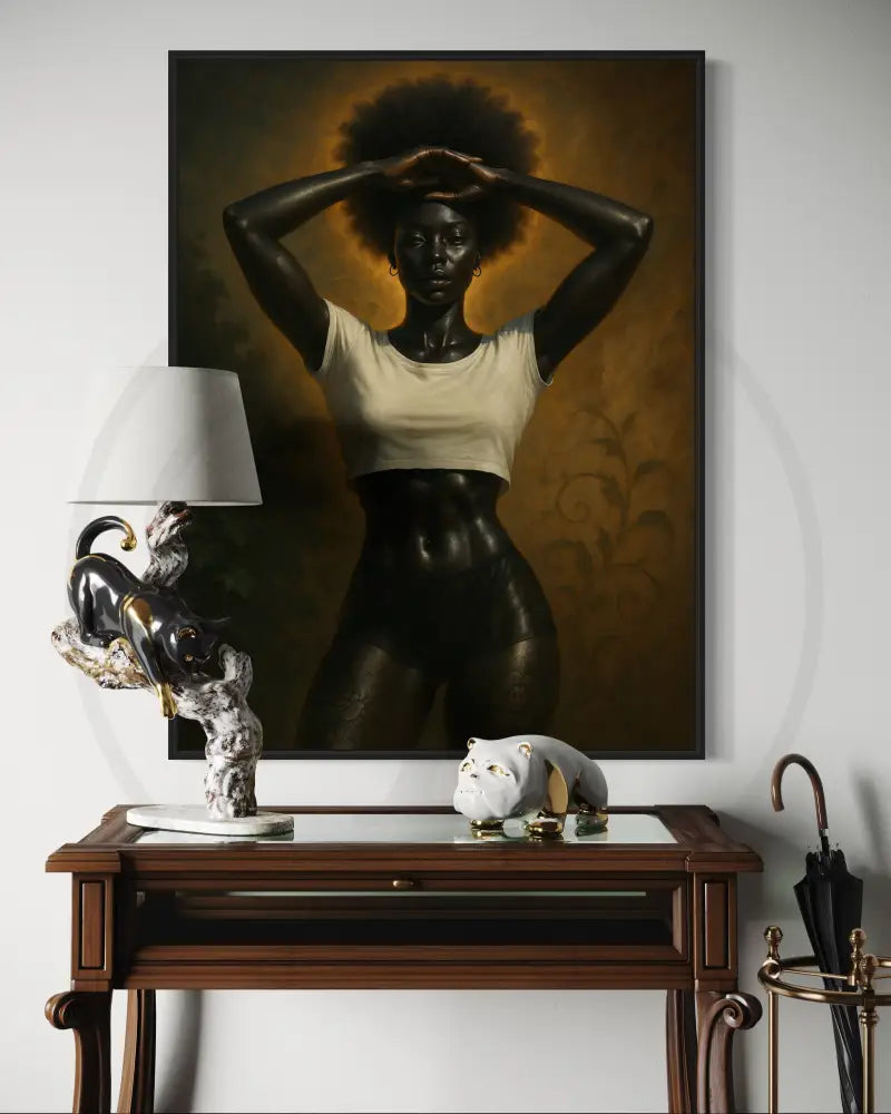 Contemporary African American portrait wall art of stylish Black woman with afro. Instant download printable art for home or office.