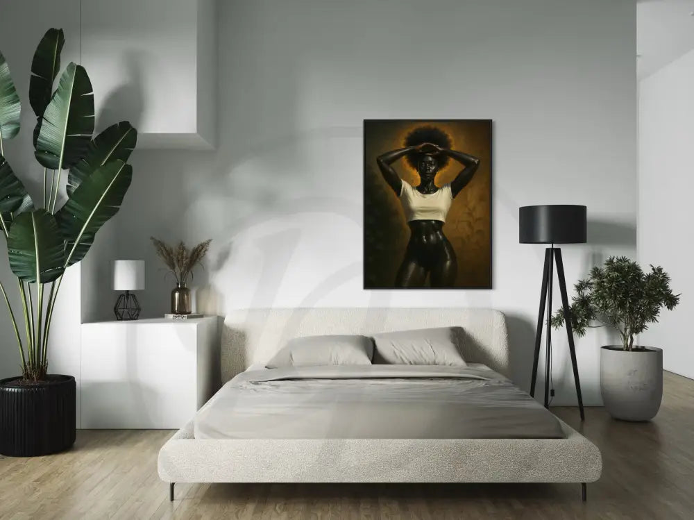 High-resolution digital portrait of Afrocentric Black woman with afro and tattoos. Modern African art print for gallery walls.