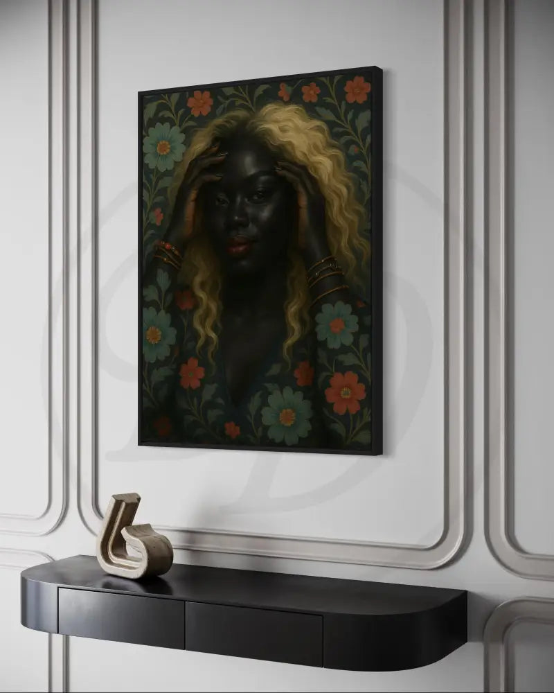 Contemporary African American portrait wall art of stylish Black woman with flowing hair. Instant download printable art for home or office.