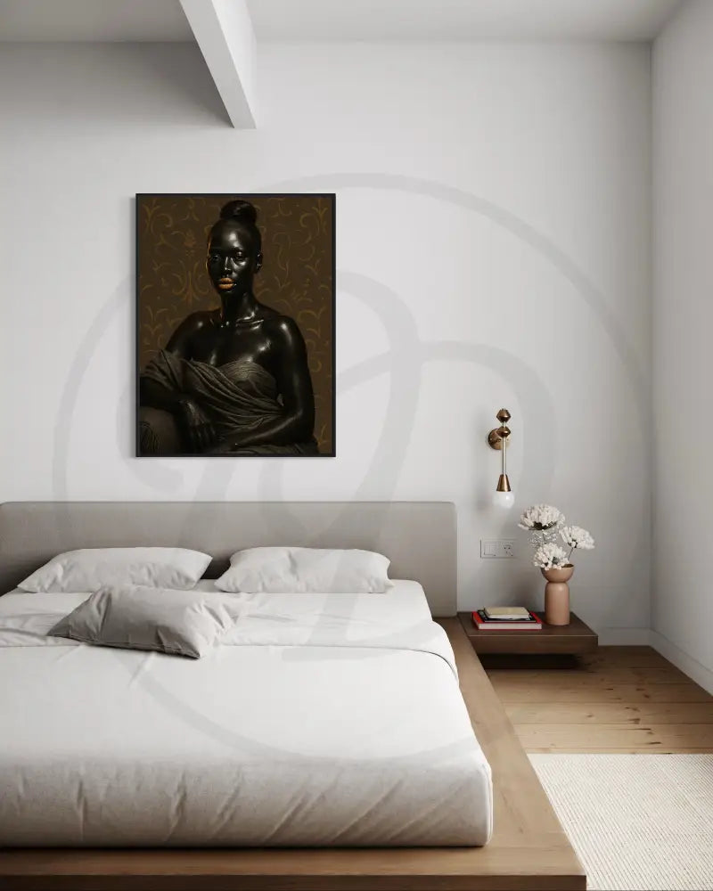 Contemporary African American portrait wall art of elegant Black woman with regal poise. Instant download printable art for home or office.