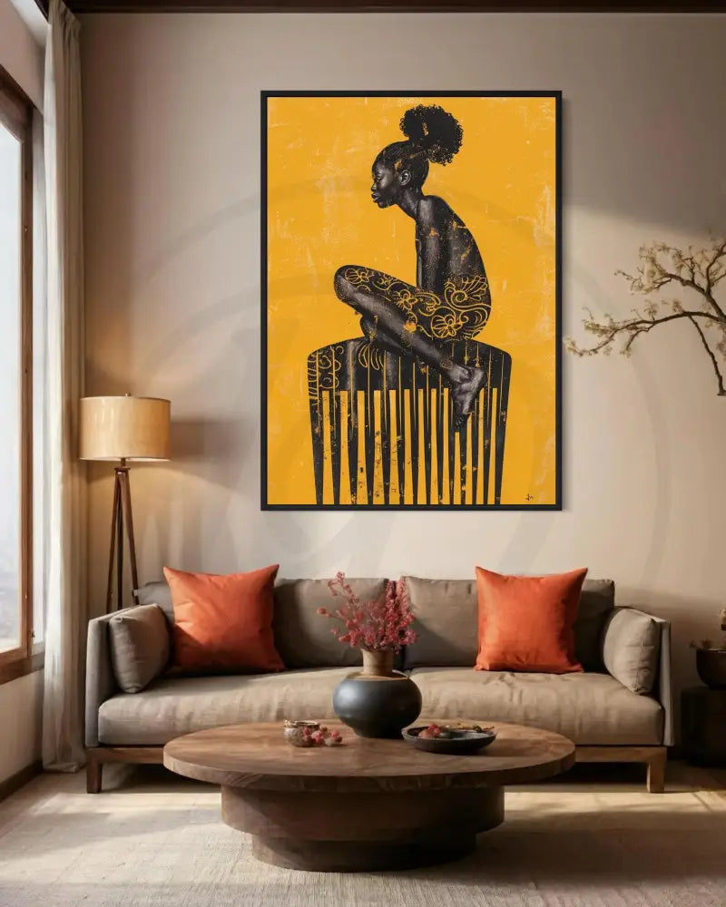 Minimalist Afrocentric artwork featuring heritage symbols in warm tones.