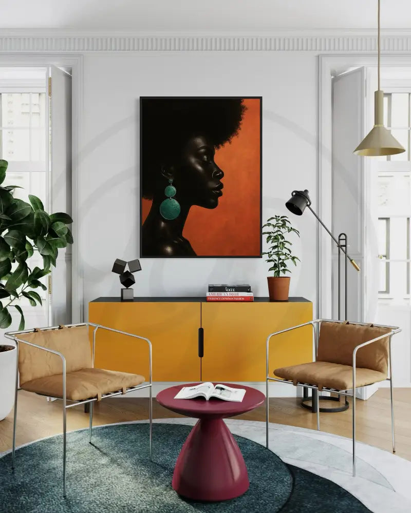 Contemporary African American profile portrait wall art with bold colors. Instant download printable art for home or office.