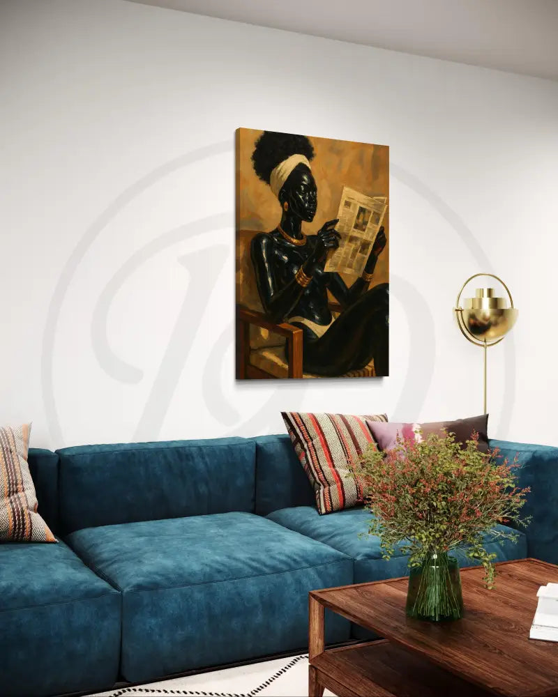 Modern Afrocentric wall décor featuring a Black woman in a reflective pose.