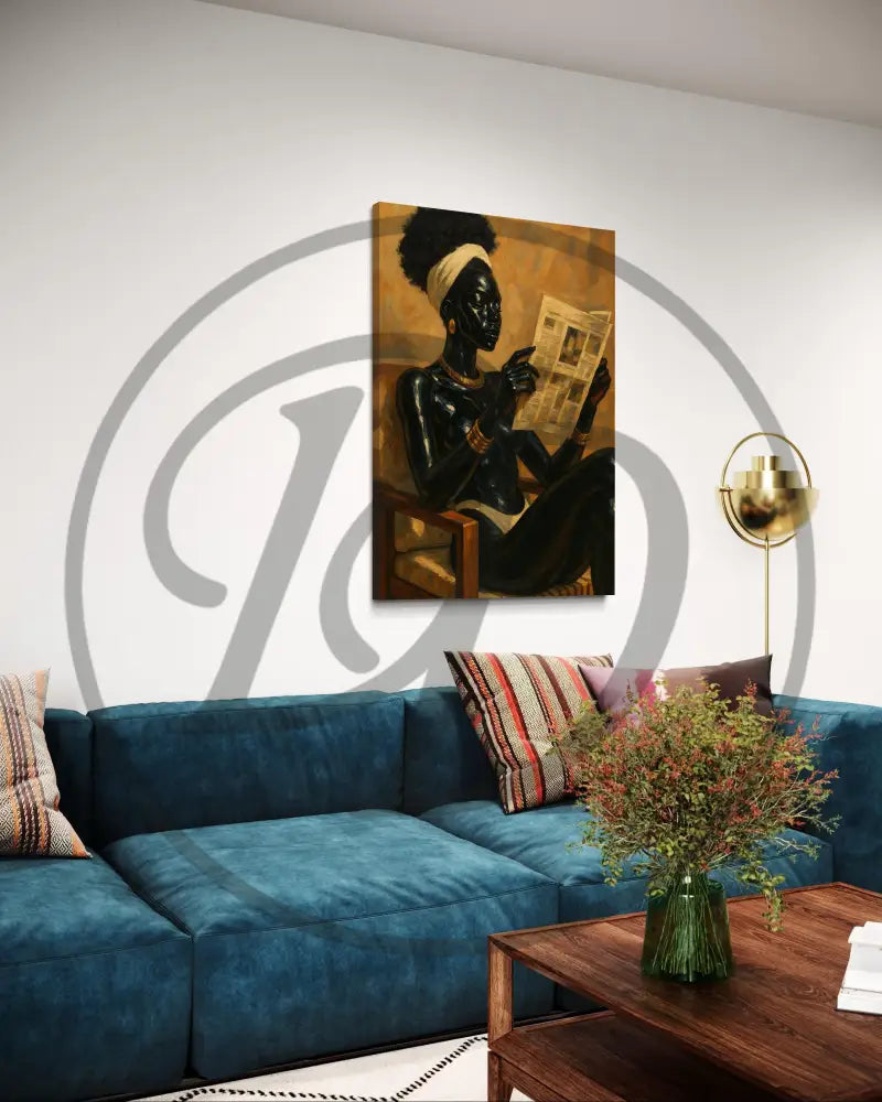 Modern Afrocentric wall décor featuring a Black woman in a reflective pose.