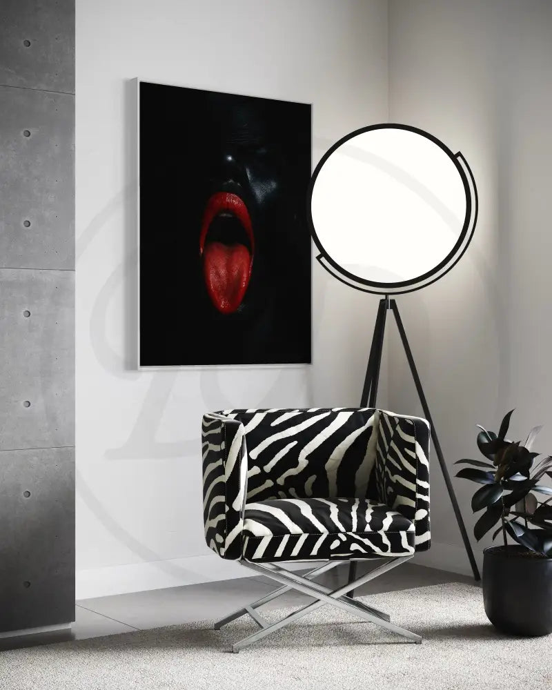 Black woman digital artwork download featuring glossy red lips and dramatic contrast.