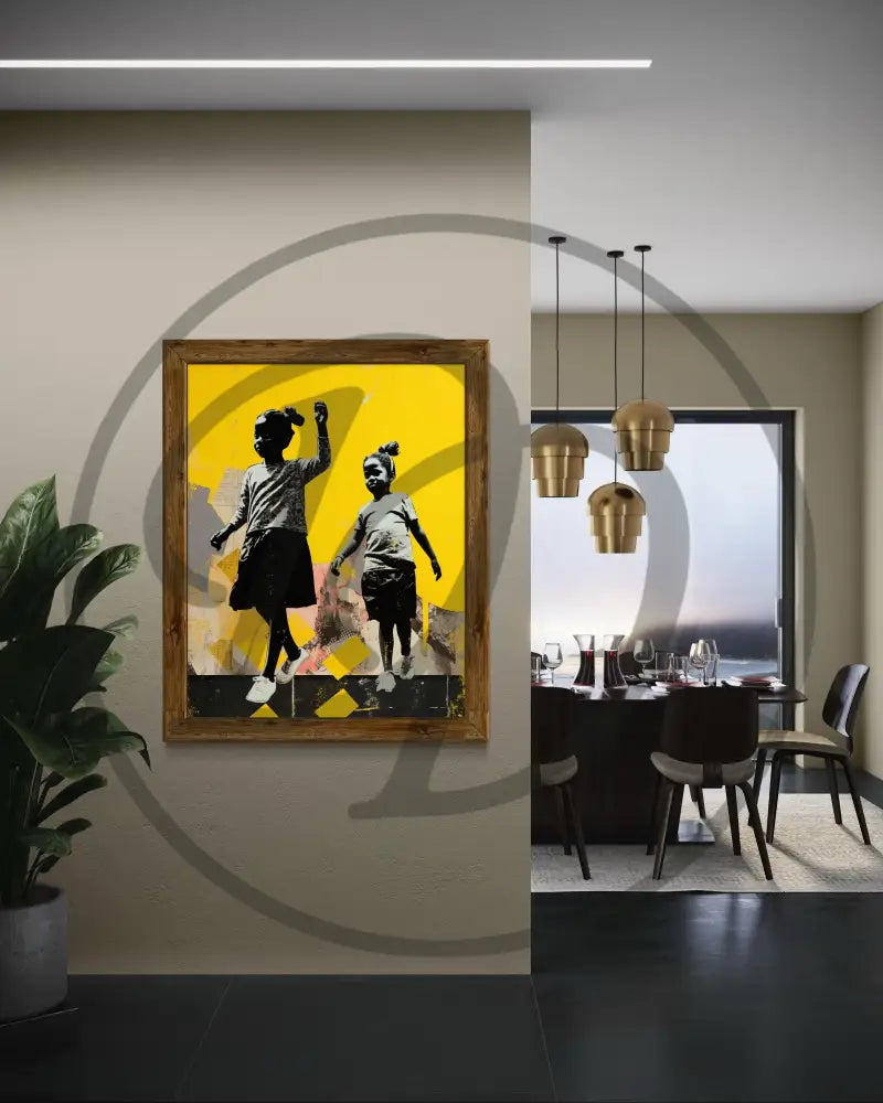 Sisterhood Black Girl Wall Art Print | Afrocentric Kids Silhouette Art | Bold Yellow Modern Digital Download | Playroom