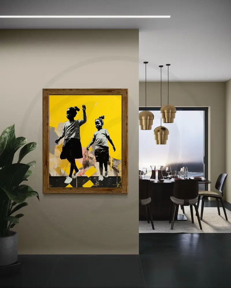 Sisterhood Black Girl Wall Art Print | Afrocentric Kids Silhouette Art | Bold Yellow Modern Digital Download | Playroom