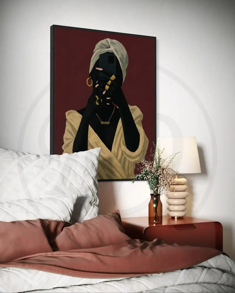 Minimalist Afrocentric wall art set featuring Black women enjoying self-care moments. Printable modern African American art set.