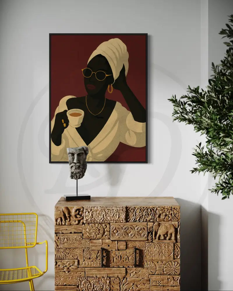 Afrocentric fashion-inspired triptych digital art featuring faceless Black women in robes. Printable modern ethnic wall décor.