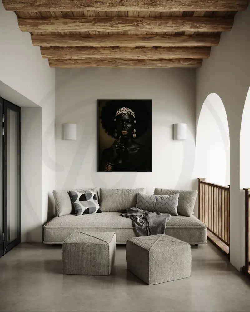 Modern Afrocentric portrait digital art for Black culture inspired wall décor.