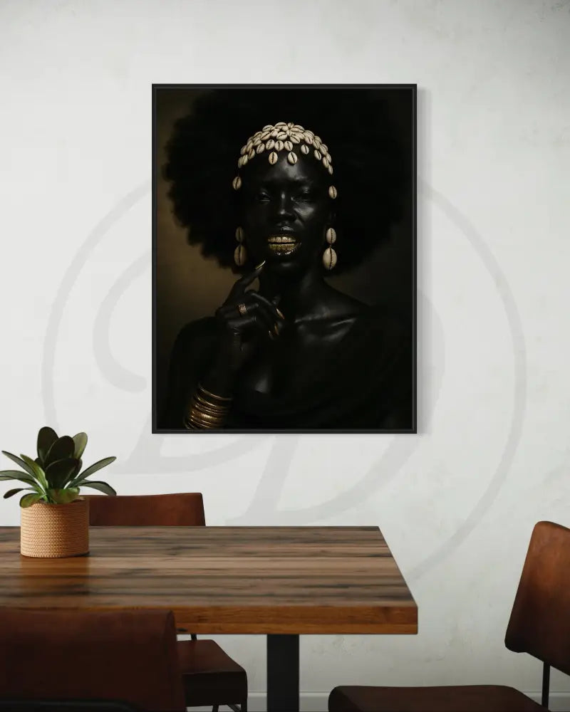 Afrocentric cultural wall art print of elegant Black woman portrait.