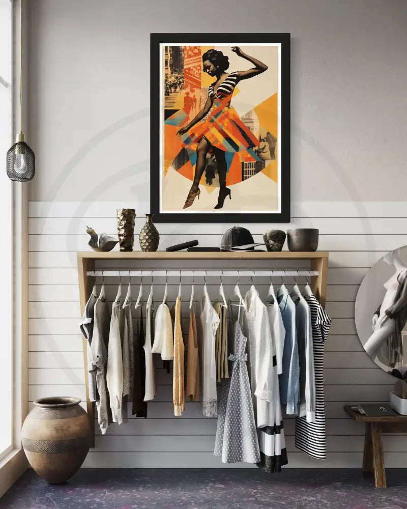 Printable collage art featuring a joyful Black woman and geometric patterns