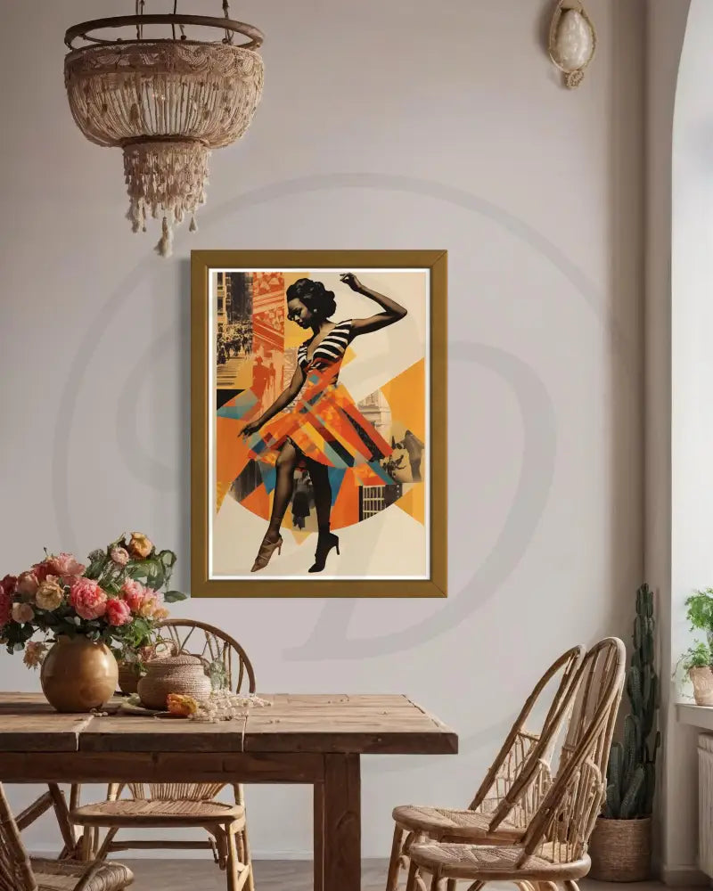 Digital download wall art of Black woman dancing in warm earthy tones