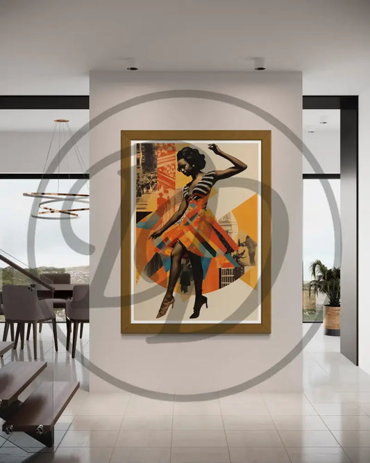 Afrocentric collage digital wall art of a Black woman dancing. Printable art for modern and urban home décor.