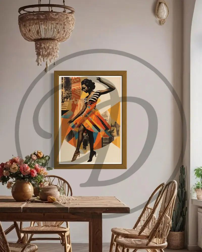Digital download wall art of Black woman dancing in warm earthy tones