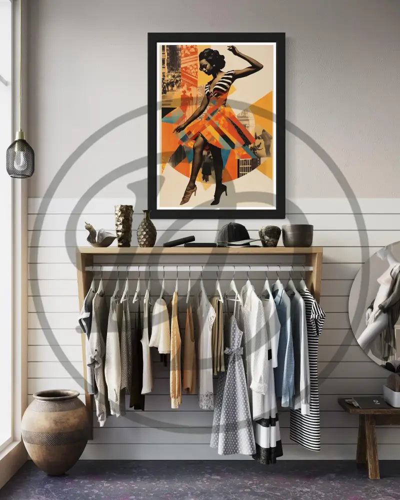 Printable collage art featuring a joyful Black woman and geometric patterns