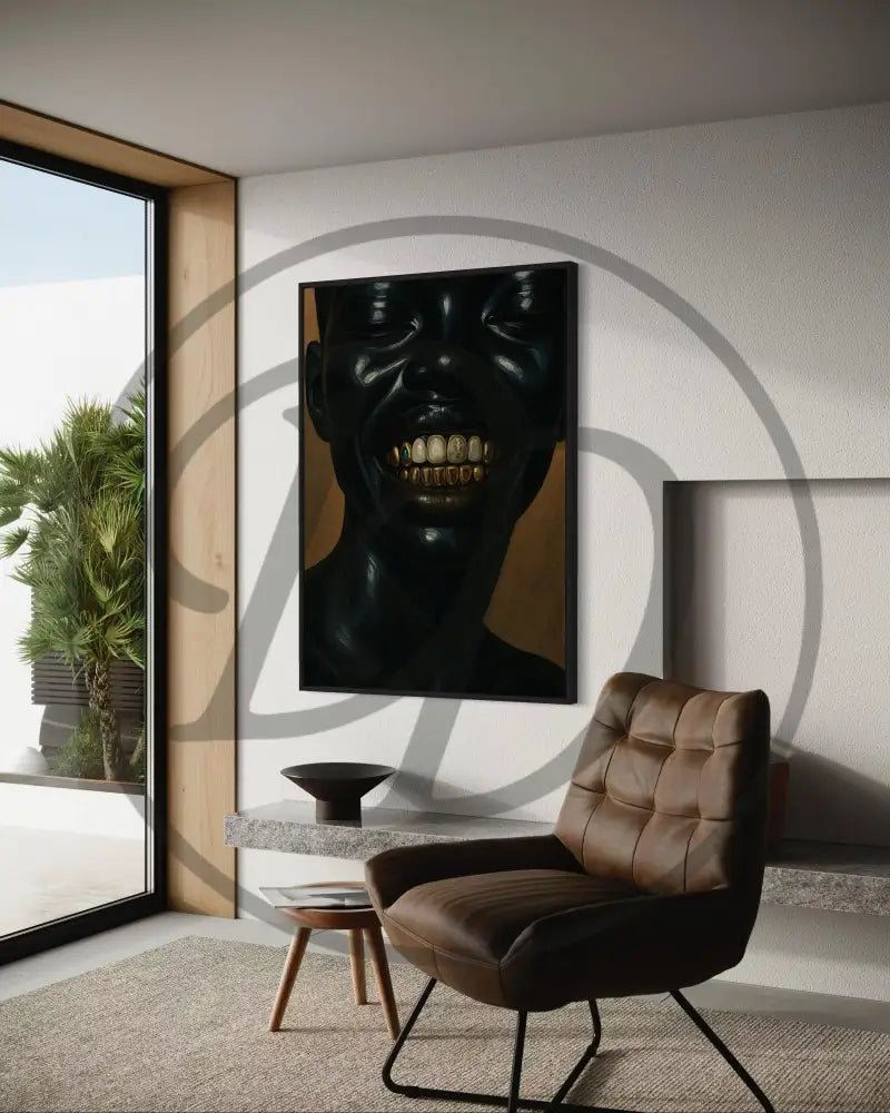 Bold Afrocentric artwork featuring gold teeth details, instant download.